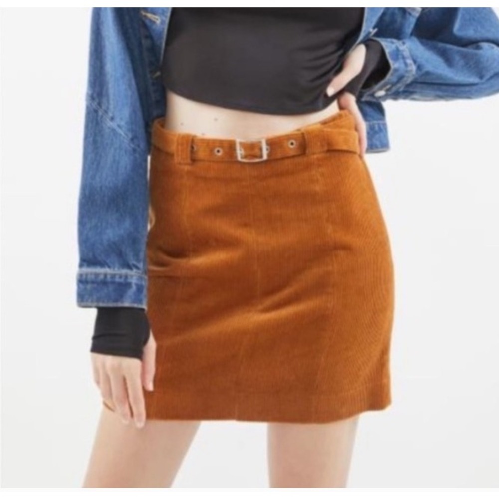 Urban Outfitters Mini Skirt Honey Brown Corduroy Belted Boho Retro Festival M
